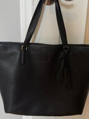 Tory Burch Large Black Pebbled Leather Tote Bag